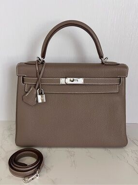 SOLD Hermes Kelly 32 Etoupe Togo Leather with Palladium Hardware